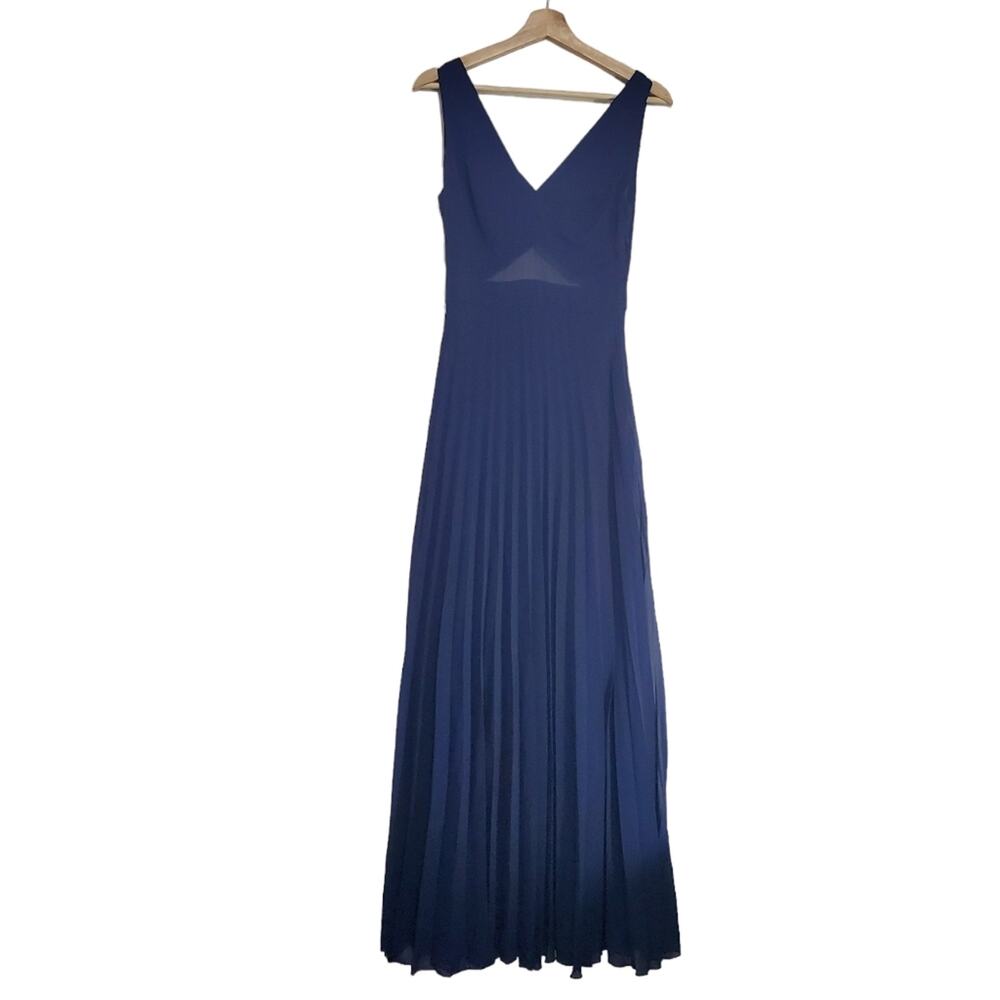 ASOS | Sheer and Solid Pleated Skirt Back Cutout Full Length Gown Dress